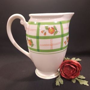 Vintage Coronation Ware Green Lattice Flowers Hand Painted Pitcher ~ Japan
